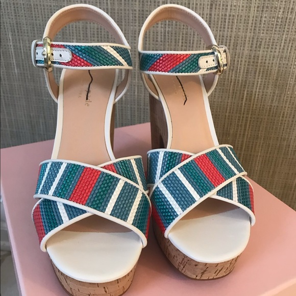 Kate Spade Grace Blue Multi-Striped Raffla Platform Sandals - Picture 2 of 4